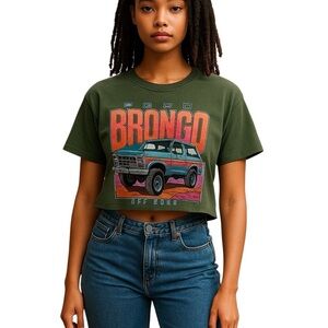 Ford Bronco Junk Food Clothing Graphic Tee Shirt Crop Top Unisex L Green